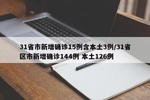 31省市新增确诊15例含本土3例/31省区市新增确诊144例 本土126例
